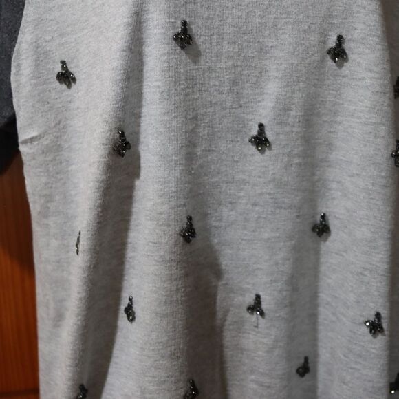 Talbots Gray and Blue Beaded Short Sleeve Blouse Large - Picture 8 of 13